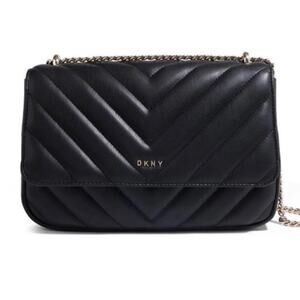 DKNY Veronica Black Chevron Quilted Leather Shoulder Bag Crossbody